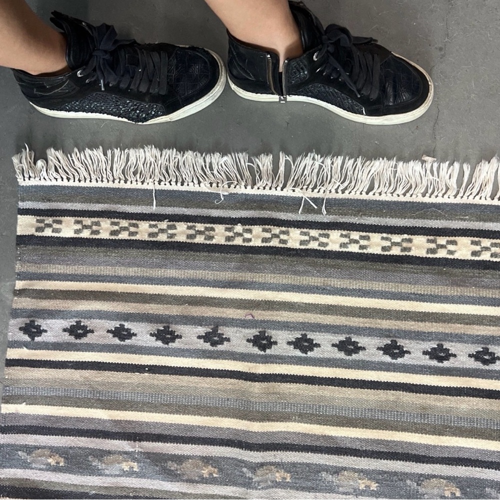 Grey Striped Patterned Runner Rug with Fringe - Picture 3 of 4